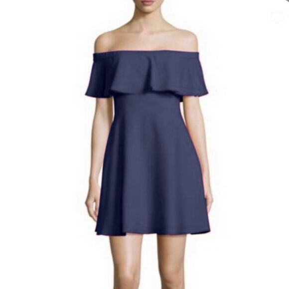 Black Halo Penelope Mini Off Shoulder Dress Blue New Size 8 - Picture 1 of 12